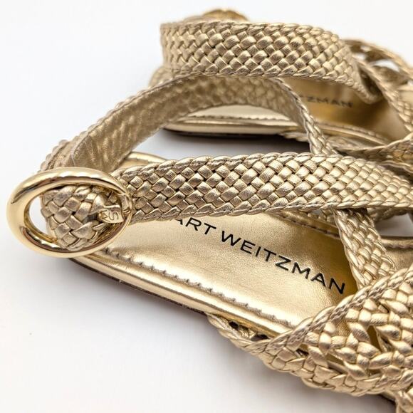 Stuart Weitzman Thea Flat Sandal Women's Ankle Strap Gold Size US5.5B EU36 - Picture 9 of 11